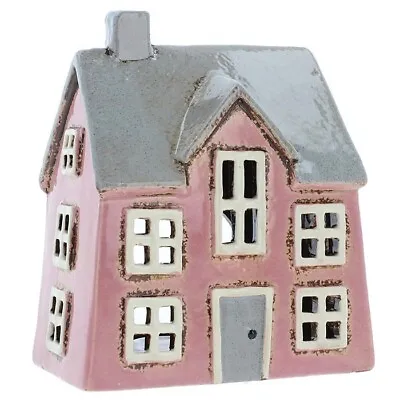 Buy Village Pottery Dormer House Tealight Holder - Pink/Grey 331008 • 19.99£