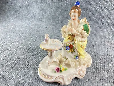 Buy Vintage Dresden Volkstedt Porcelain Figurine Seated Lady Tea Table 4.25 X 4.25  • 105.63£