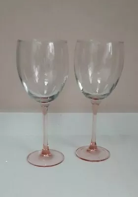 Buy 2 X  Vintage Pink Peach Stem Luminarc French Wine Glasses   Size Is 21 X 8 Cm • 12.99£