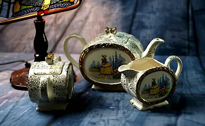 Buy Antique 1930' Sadler Barrel ''Crinoline Lady Teapot Creamer & Sugar Bowl Tea Set • 488£