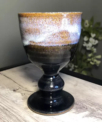 Buy Rare - Canterbury Pottery Handmade Goblet Stoneware Cobalt Glaze Signed Bottom • 42.59£