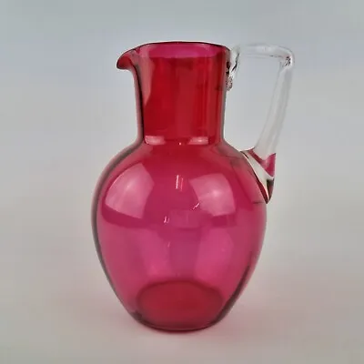 Buy Antique Cranberry Glass Jug With Clear Handle 13.5cm High • 29£