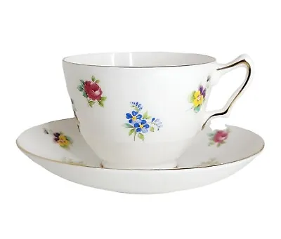 Buy Vintage Crown Staffordshire Fine China England Roses Pansies Tea Cup & Saucer • 23.71£