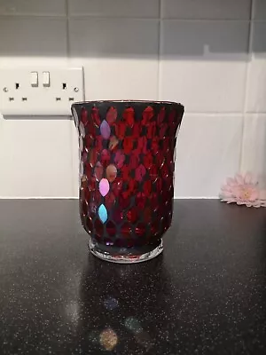 Buy Red Mosaic Style Stained Glass Effect Hurricane Candle Holder Or Flower Vase  • 11.95£