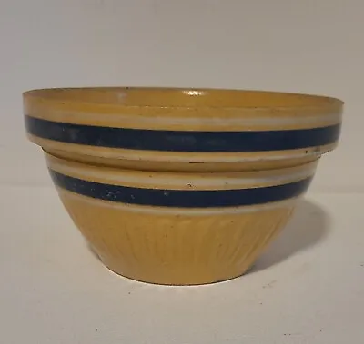 Buy ANTIQUE BLUE & WHITE Banded Yellow Ware Mixing Bowl PRIMITIVE 8.25  • 33£