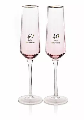 Buy 40th Anniversary Champagne Flutes Gift Set Glasses Ruby Wedding Amore Stems • 19.95£