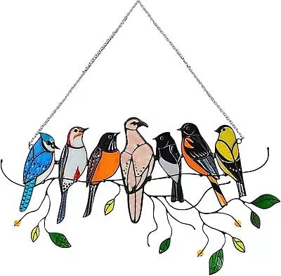 Buy Jetisva Stained Glass Window Hangings Double Sided 7 Multicolor Bird Ornaments  • 10.02£