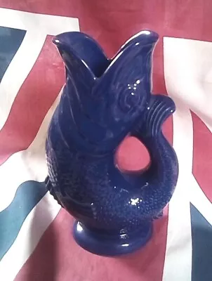 Buy Dartmouth Devon Pottery  Gluggle   Fish Jug  Vase Vintage 24 Cm Cobalt  BLUE • 60£