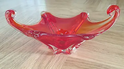Buy Vintage Murano Italian Art Glass  Sommerso Red & Clear Dish Bowl Vase 1970s • 18£