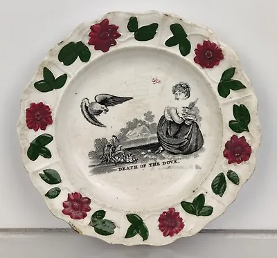 Buy Antique Staffordshire Pottery China Childs Nursery Plate Victorian Death Of Dove • 33.95£