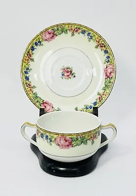 Buy Haviland Limoges France Gloria Bouillon Cup & Saucer 2 Handles Floral Dinnerware • 19.19£