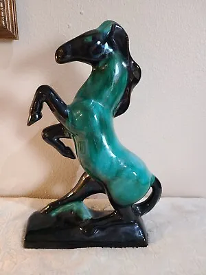 Buy Vtg Blue Mountain Art Pottery Large Rearing Horse Figurine Hgt 14  Black Green • 37.85£