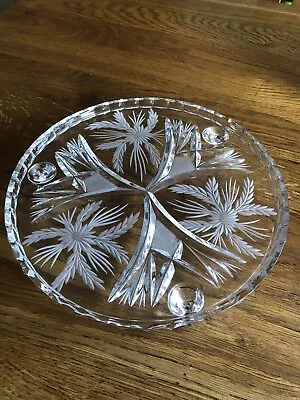 Buy Cut Glass Etched Footed Cake Plate/Stand Round With Floral Pattern Vintage 🍰 • 21.49£