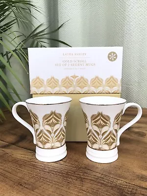 Buy LAURA ASHLEY Gold Scroll Set Of 2 Regent Bone China Mugs -Boxed • 15£