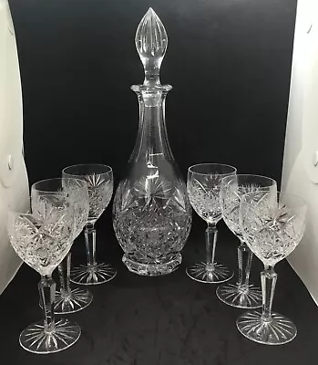 Buy Rare Vintage Edinburgh Crystal Royal Hobstar Decanter And Six Glasses • 50£