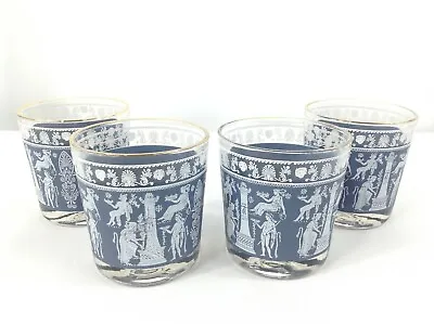Buy Wedgewood Hellenic Blue Greek Glass Wear - Small Cups - Lot Of 4 • 19.27£