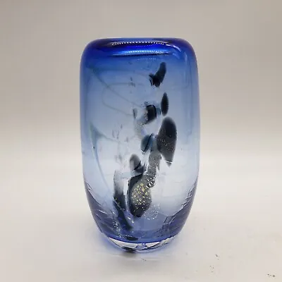 Buy Cobalt Blue Cased Glass Gold Fleck Crackle Glass Sommerso Vase 6  T • 51.97£