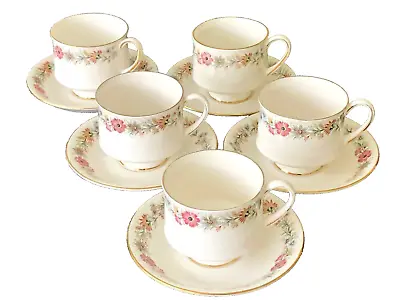 Buy 5 Sets Of Paragon BELINDA Pattern, Fine Bone China, Footed Tea Cups And Saucers • 25£