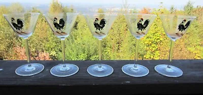 Buy Fine Czechoslovakia Crystal Cocktail Glasses With  Hand Painted Roosters. 1930s • 36.86£