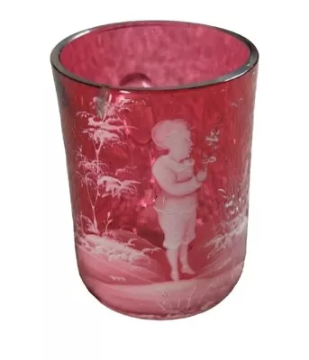 Buy Vintage Victorian Mary Gregory Small Cranberry Art Glass Cup • 19.99£