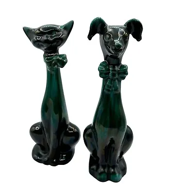 Buy Vintage MCM Blue Mountain Pottery Cat And Sitting Dog 13  Blue Green Ceramic • 37.85£