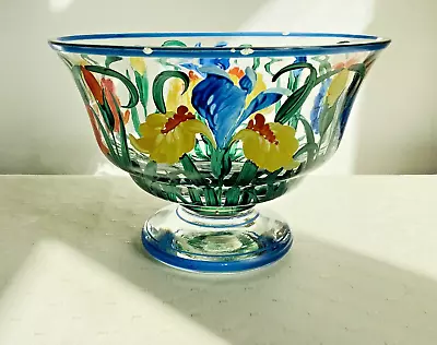 Buy Art Deco Glass Polychrome Enamel Pedestal Bowl Irises 5.5  High 1.238g C1930-39 • 8£
