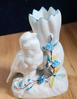 Buy Vintage Ceramic White Bird & Blue Floral  Bud Vase ~ 3.75 Inches Tall • 17£