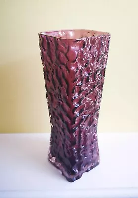 Buy Rare Ingrid GlashÜtte Whitefriars Style Bark Textured Waisted Vase In Aubergine  • 38.99£