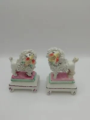 Buy Pair Antique Victorian Staffordshire Pottery Poodles With Birds • 75£