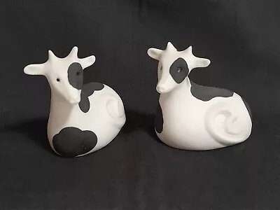 Buy Two Friesian Cow Figurines, Lochgilphead Scotland Highbank Porcelain Signed MY • 8£
