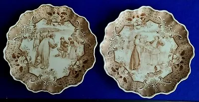 Buy Pair Of Rare Doulton Burslem Sepia Fluted Plates - Winters Tale & Tempest C 1887 • 165£