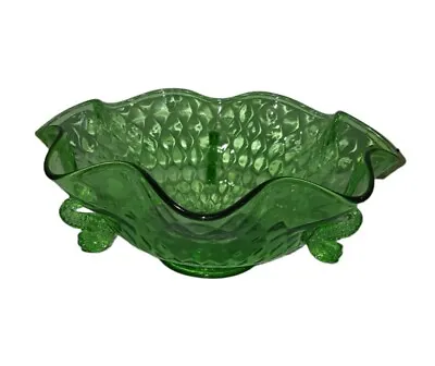 Buy HTF Antique Fenton Glass Dolphin Handle Nymph Bowl Green Console Bowl Fruit Bowl • 141.97£
