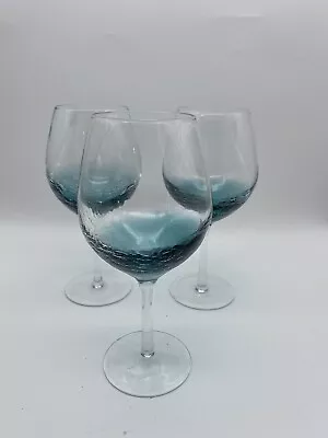 Buy Pier 1 Balloon TEAL Aqua Blue CRACKLE Wine Glasses Set Of 3  Goblet Water/Wine • 62.73£