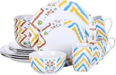 Buy 16pc Dinner Set Porcelain Dinnerware Round Plates Bowls Mugs Serving Dish Multi • 49.95£