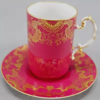 Buy JP Pouyat Limoges Hand Painted Cranberry Gold Floral Scrollwork Chocolate Cup A • 119.88£