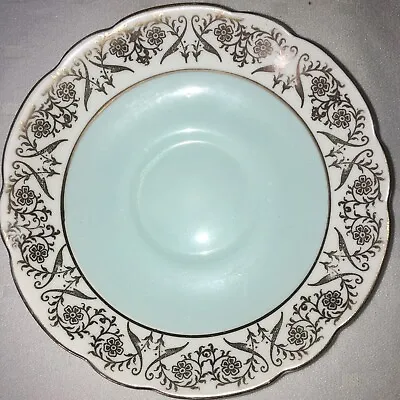 Buy Vintage Fine Bone China Made In England Pale Blue With Gold Filigree Saucer • 1.50£