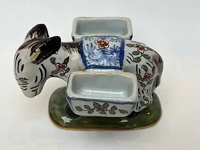 Buy Antique Pottery Figurine Donkey Double Salt Faience Desvres, Quimper Style 1900s • 28£