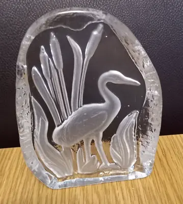 Buy Goebel Crystal Glass Stork / Heron Crane In Bullrushes German Paperweight • 4£