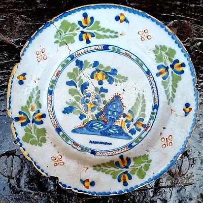 Buy Mid 18th Century English Antique Delftware Polychrome Plate, Lambeth, London • 95£