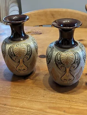 Buy Lovatts Langley Pottery A Pair Of Langley Mill Club Shaped Salt Glazed Vases • 30£