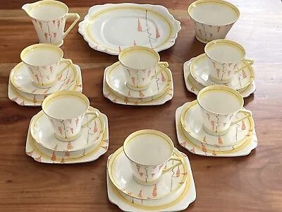 Buy Art Deco Vintage Bell China Tea Set - 6 Trios Milk Jug Sugar Bowl Cake Plate • 126£