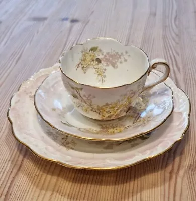 Buy Antique George Jones & Sons Crescent Cup, Saucer & Plate,  Pink & Yellow Blossom • 14£