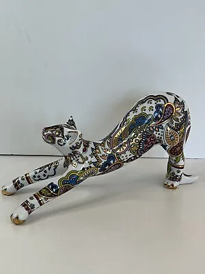 Buy Paul Cardew Cat Figurine”Cool Catz” PAISLEY 18k Gold Stretching England NEW MINT • 54.20£