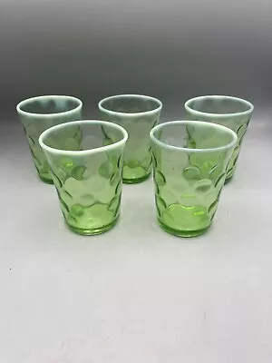 Buy Antique Northwood Coin Spot Opalescent Green Tumblers Set Of 5 • 128.71£