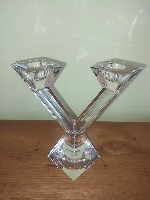 Buy Villroy & Boch Glass Candelabra Double Candlestick Signed 16cm High 16.5 Wide • 18£