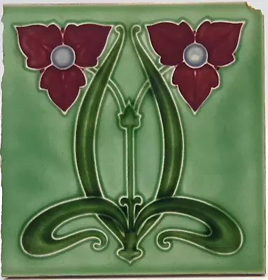 Buy Art Nouveau Fireplace Tile Moulded Majolica Floral Marsden C1905 • 20£