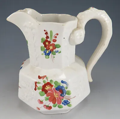 Buy Antique Pottery Pearlware Hand Painted Moulded Floral Hydra Jug 1825 • 32£