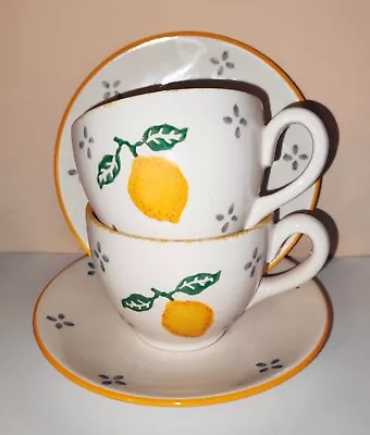 Buy Pair Of Laura Ashley Hand Decorated Cups & Saucers Yellow Lemons Summer Fruits • 18£