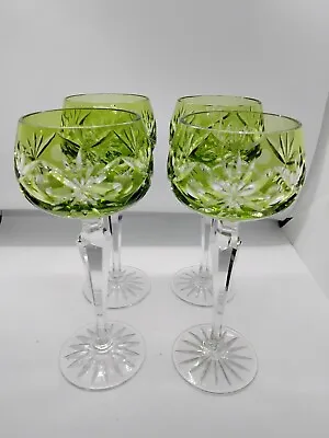 Buy Vintage Bohemian Cut Crystal Glasses Lime Green Set Of 4 • 53£