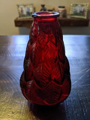 Buy Vintage Wheaton Leaf/tree Glass Ruby Red Vase • 24.07£